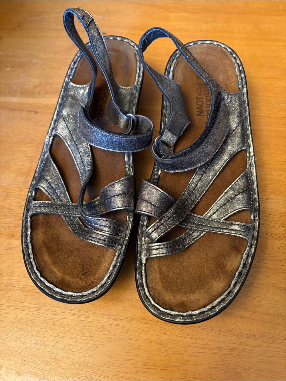 Naot Metallic Pewter Strappy Slingback Sandals